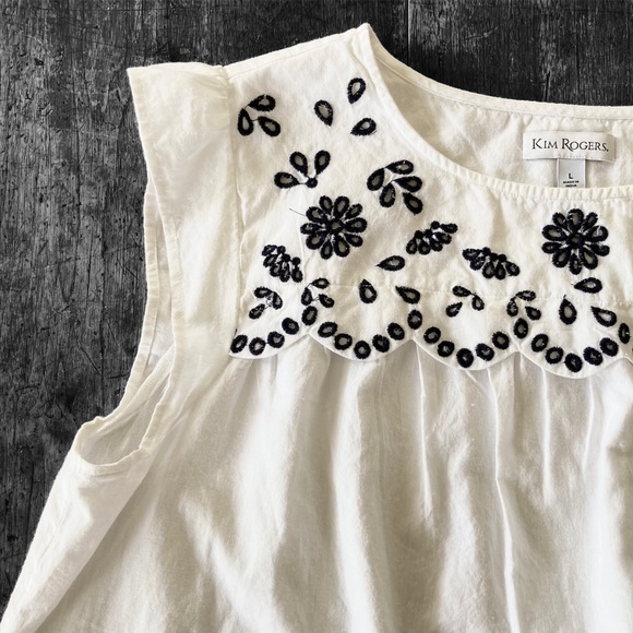 White Blouse Kim Rogers Size L Folklore Embroidered Top - Picture 6 of 13